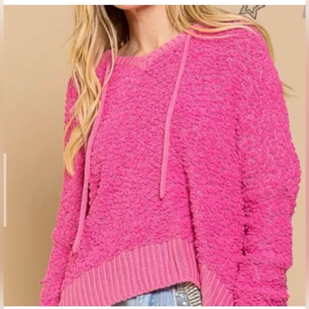 Anthropologie Bright Pink Textured Popcorn Knit Sweater